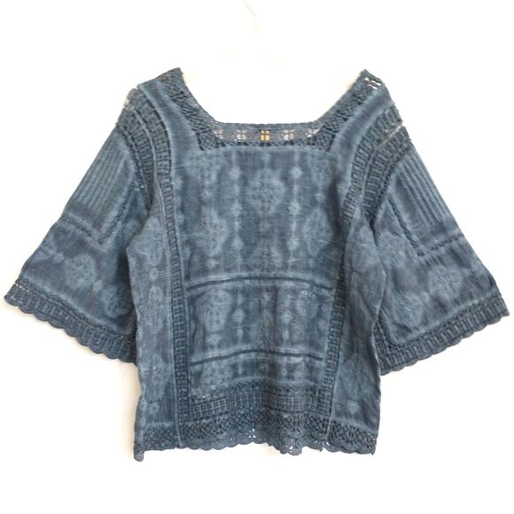 Democracy Mineral Wash Blue Top Size Small Kimono Sleeves Cotton - Picture 3 of 7